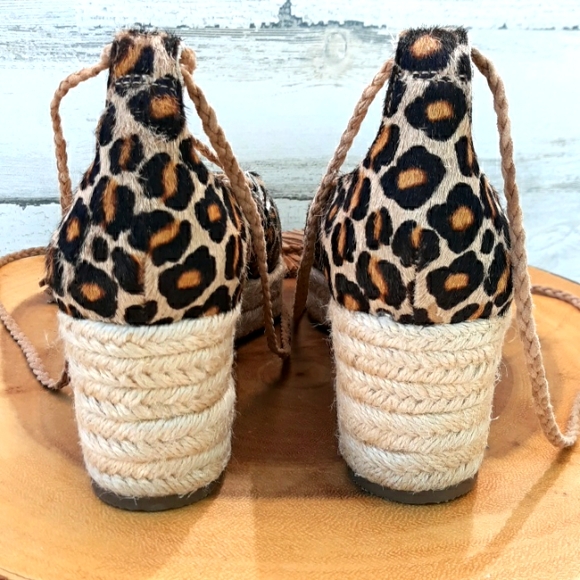 NWOT ANN TAYLOR LEATHER LEOPARD PRINT ESPADRILLE WEDGE SHOES - Picture 4 of 10